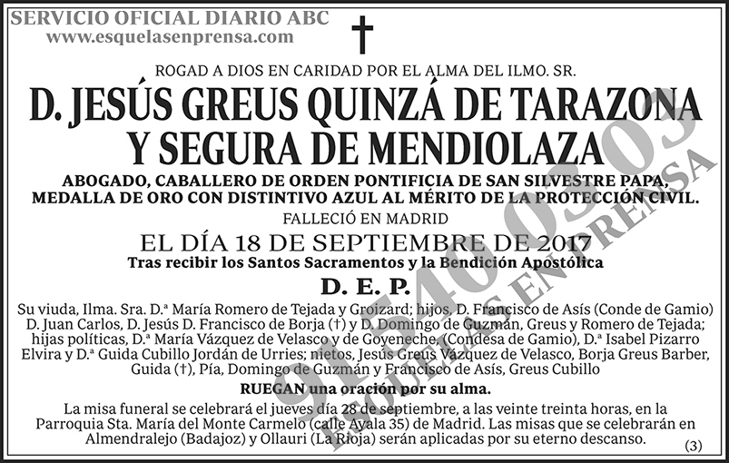 Jesús Greus Quinzá de Tarazona y Segura de Mendiolaza